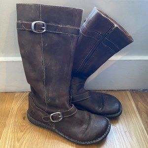 Born BOC Brown Leather Side Zip Buckle Boots 6.5
